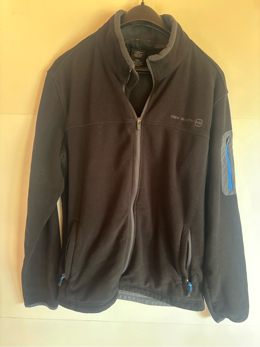 Free Country Men's Black Full Zip Stand-Up Collar Fleece Jacket Small